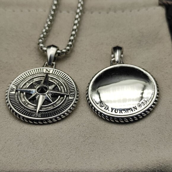 David Yurman Men's Sterling Silver 35mm Maritime Compass Pendant w/ 22" DY chain - Picture 3 of 3